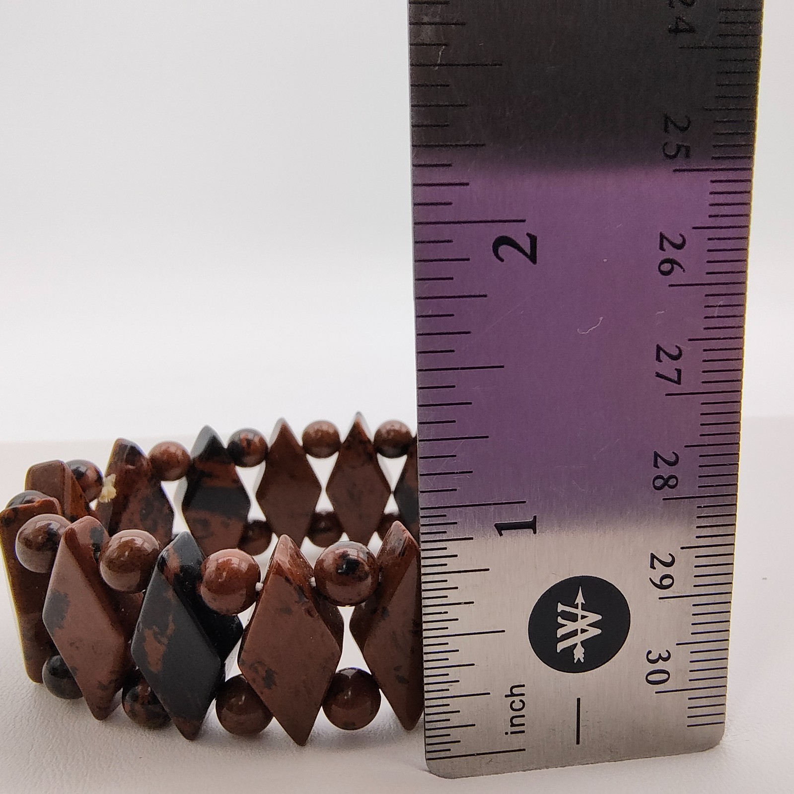Mahogany Obsidian Aztec Stretch Bracelet Boho Earthcore Strength Grounding