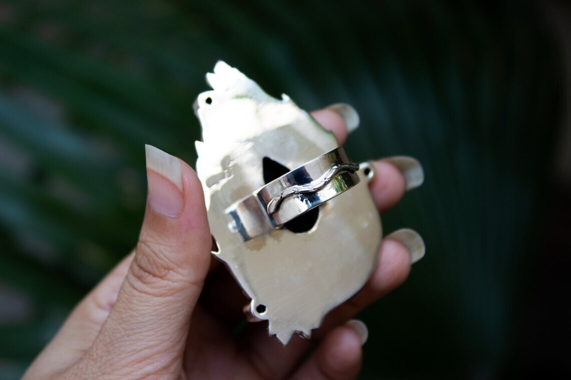 Black Onyx 925 Sterling Silver Ring-Skull &Snake,Witchy OOAK Boho Statement Ring