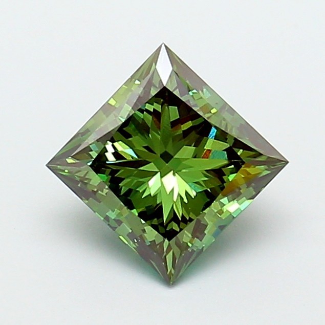 Fancy Vivid Green 2.10ct Princess Cut CVD Lab-Grown Loose Diamond IGI Certified
