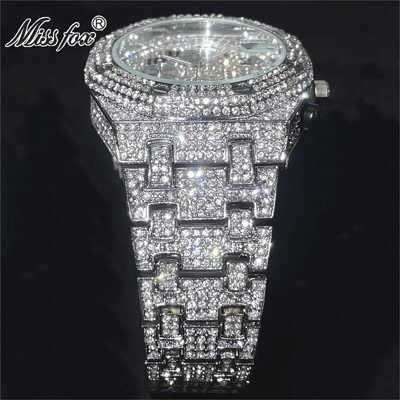 Luxury Chronograph Hip Hop King Bling Ice out Men’s Watch Iced Silver Cz Diamond