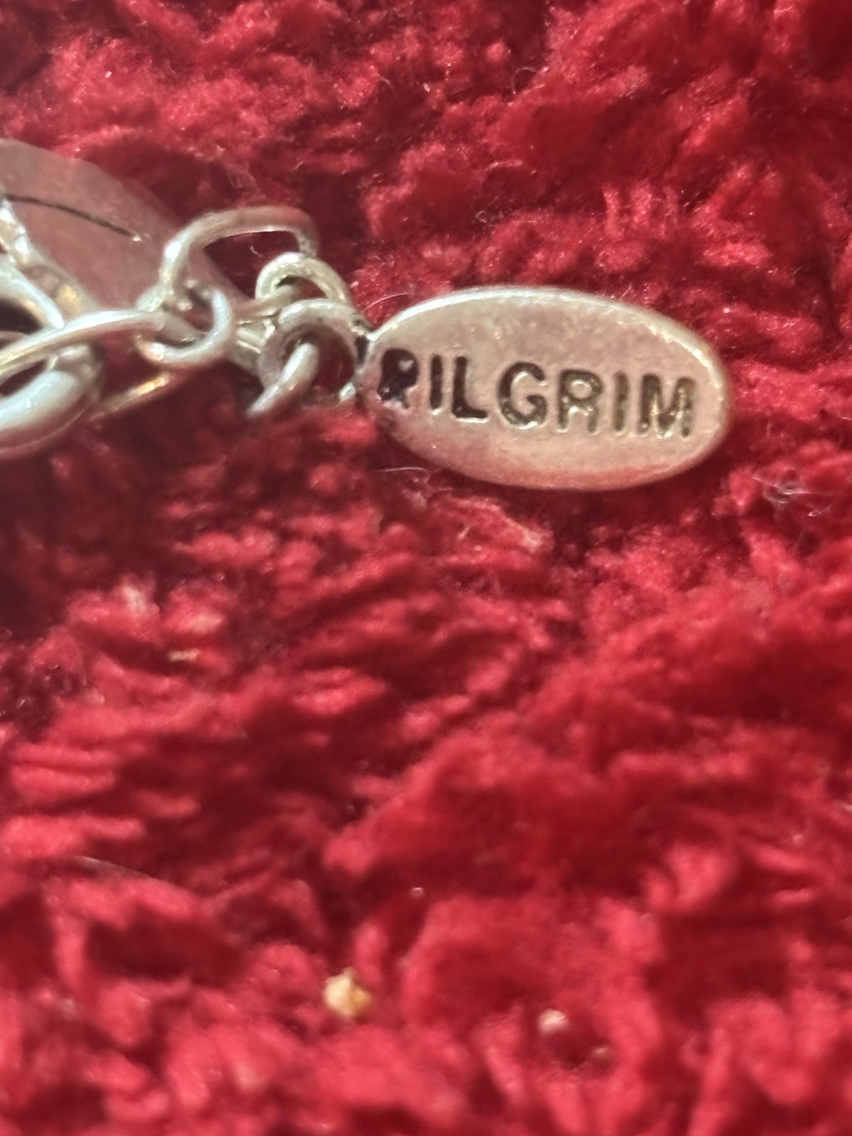 Pilgrim Danish Design Silver Tone Pendant Charm Necklace Mauve Crystal Signed