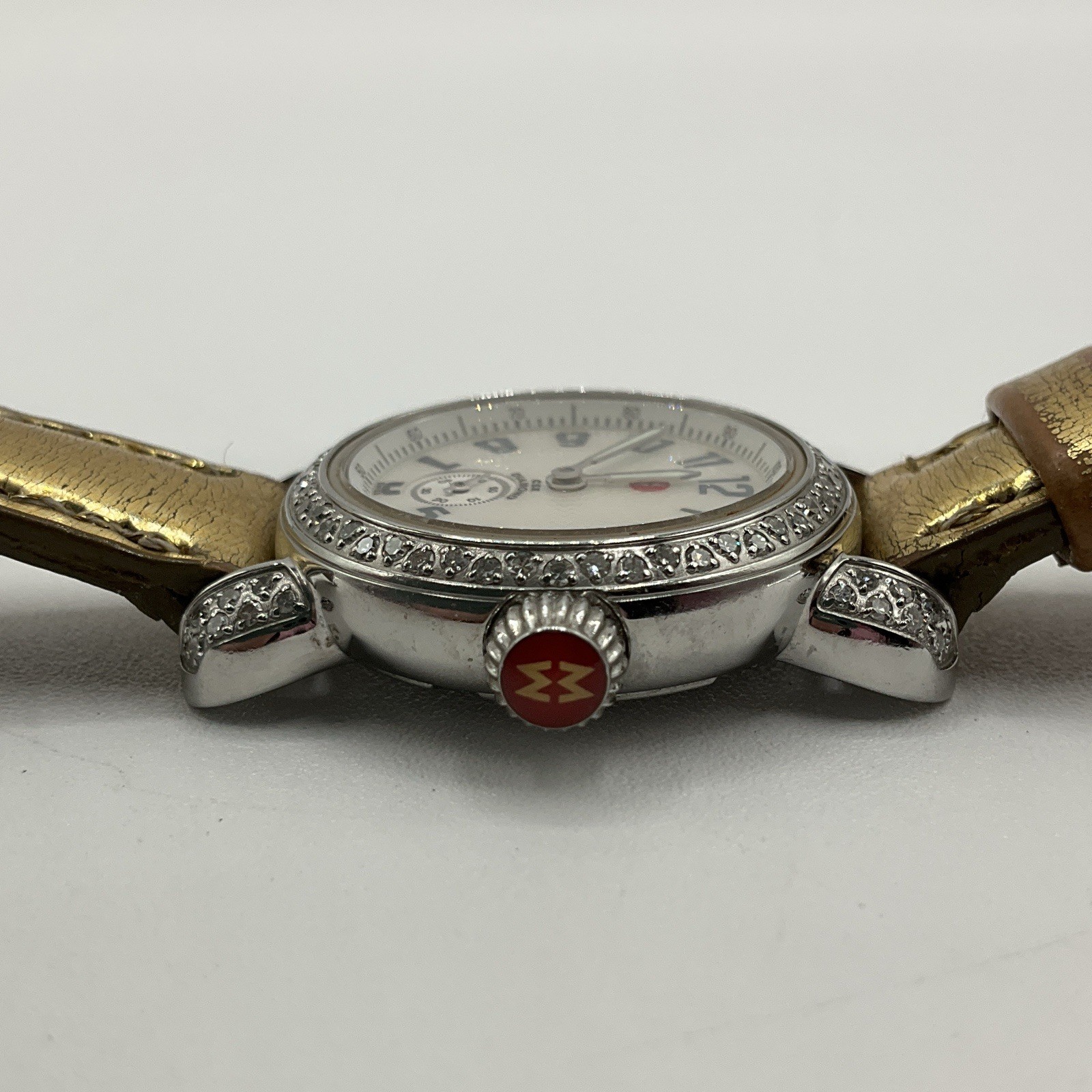 Michele CSX Diamond Bezel Wrist Watch 71-2600 With 3 Extra Bands Gold Pink White