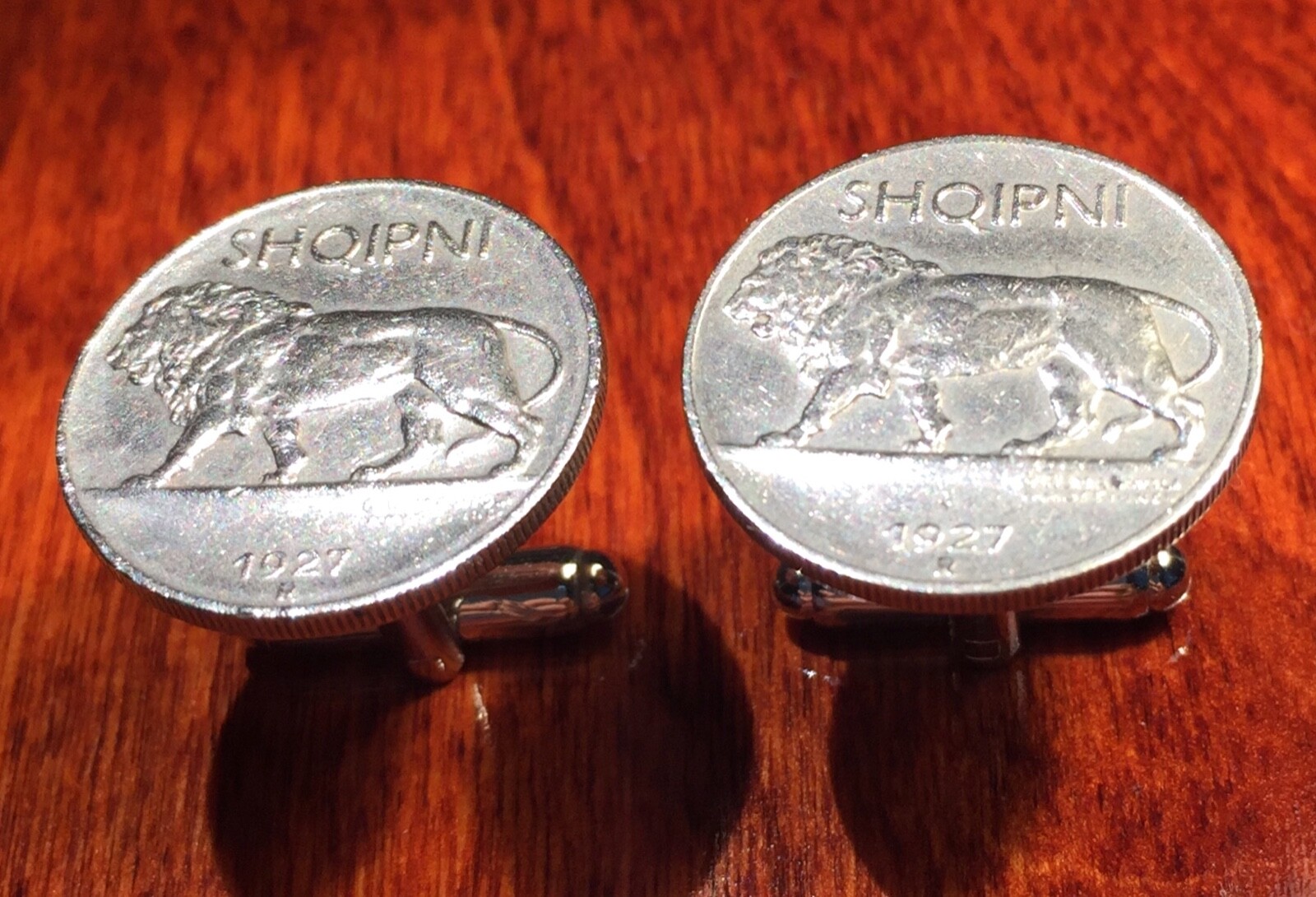 1927 Albania Rare Lions Walking Antique Coin Cufflinks + Gift Box!