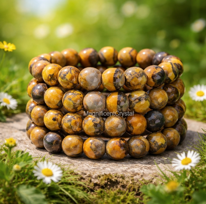5PCS High Quality Bumblebee Yellow Jasper Stretch Bracelet Men Women Jewelry