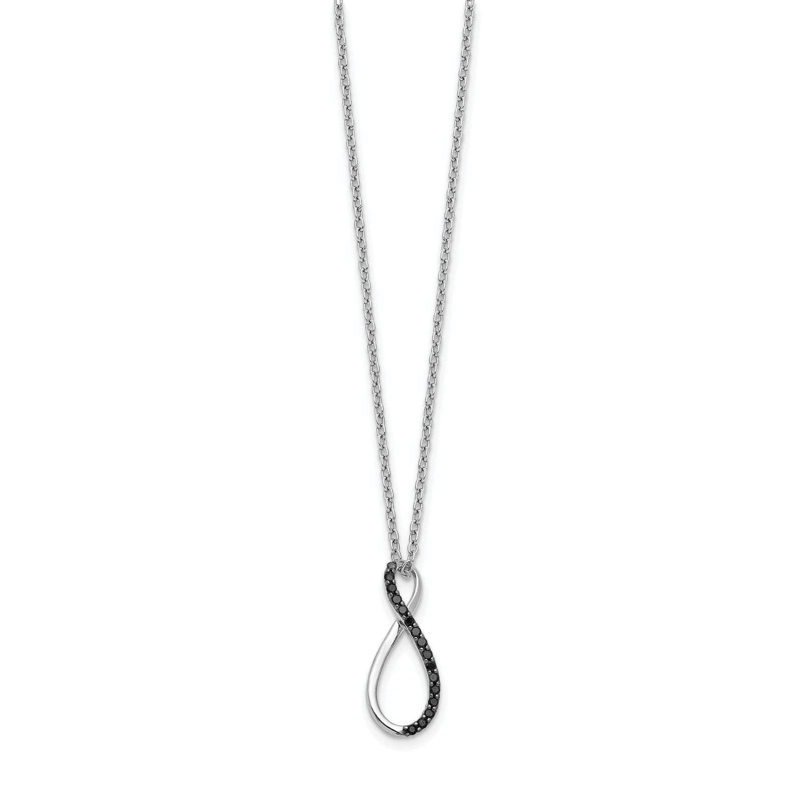 14K Solid White Gold 0.08 ct Black Diamond Small Pendant Necklace 18mm 3/4 inch