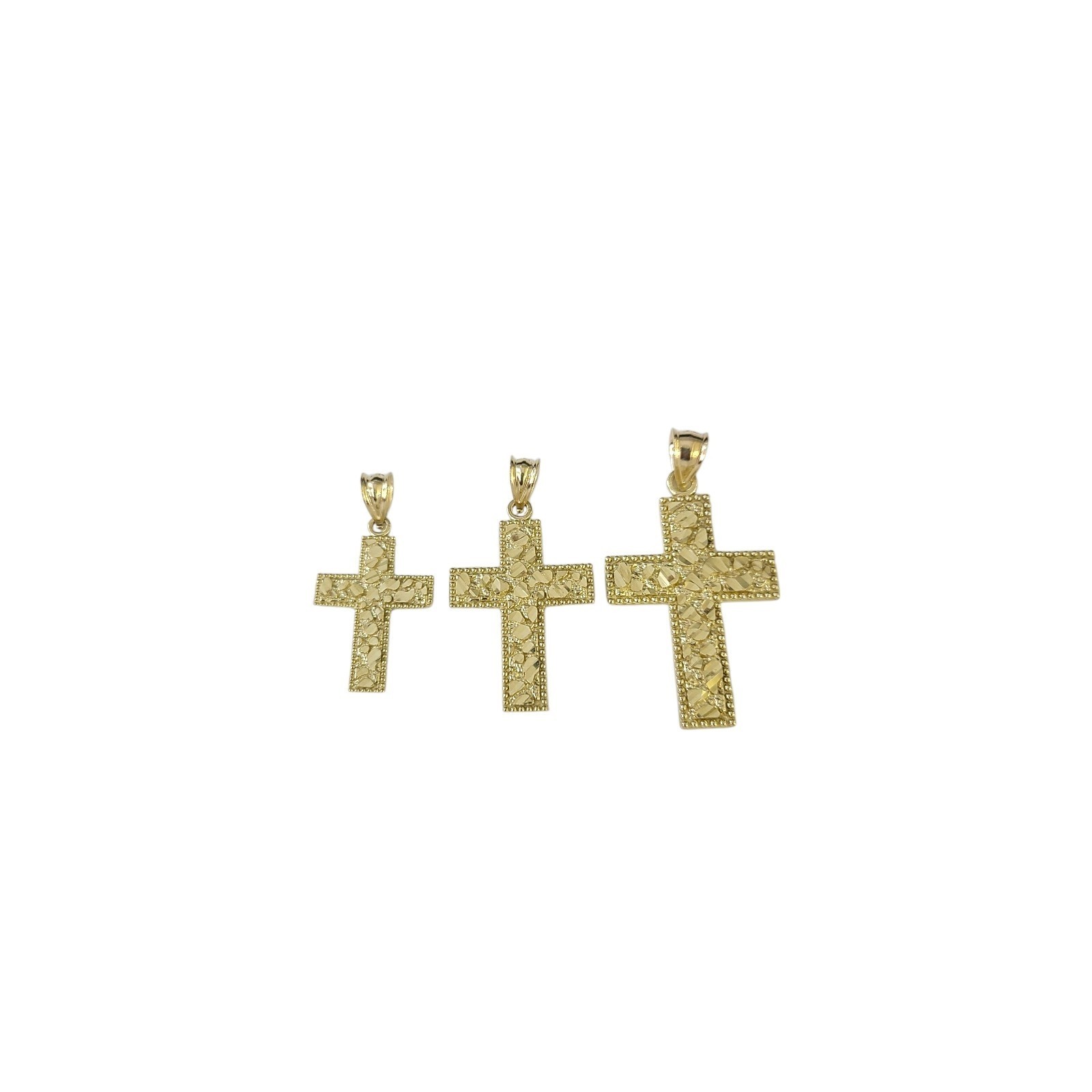 10K Yellow Gold Nugget Jesus Cross Charm Pendant Unisex Small Medium Large