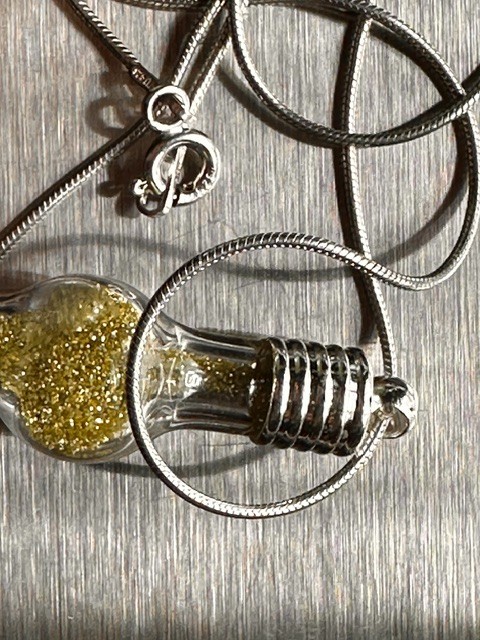 $900 .925 Sterling Silver 3.75CT Yellow Diamond Powder In Glass Vial Necklace