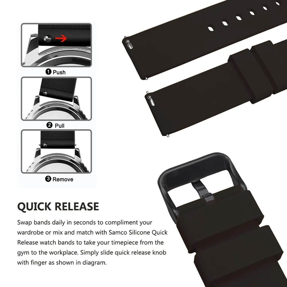 Quick Release Strap Bracelet Silicone 12mm 14mm 16mm 18mm 20mm Belt Watch Band