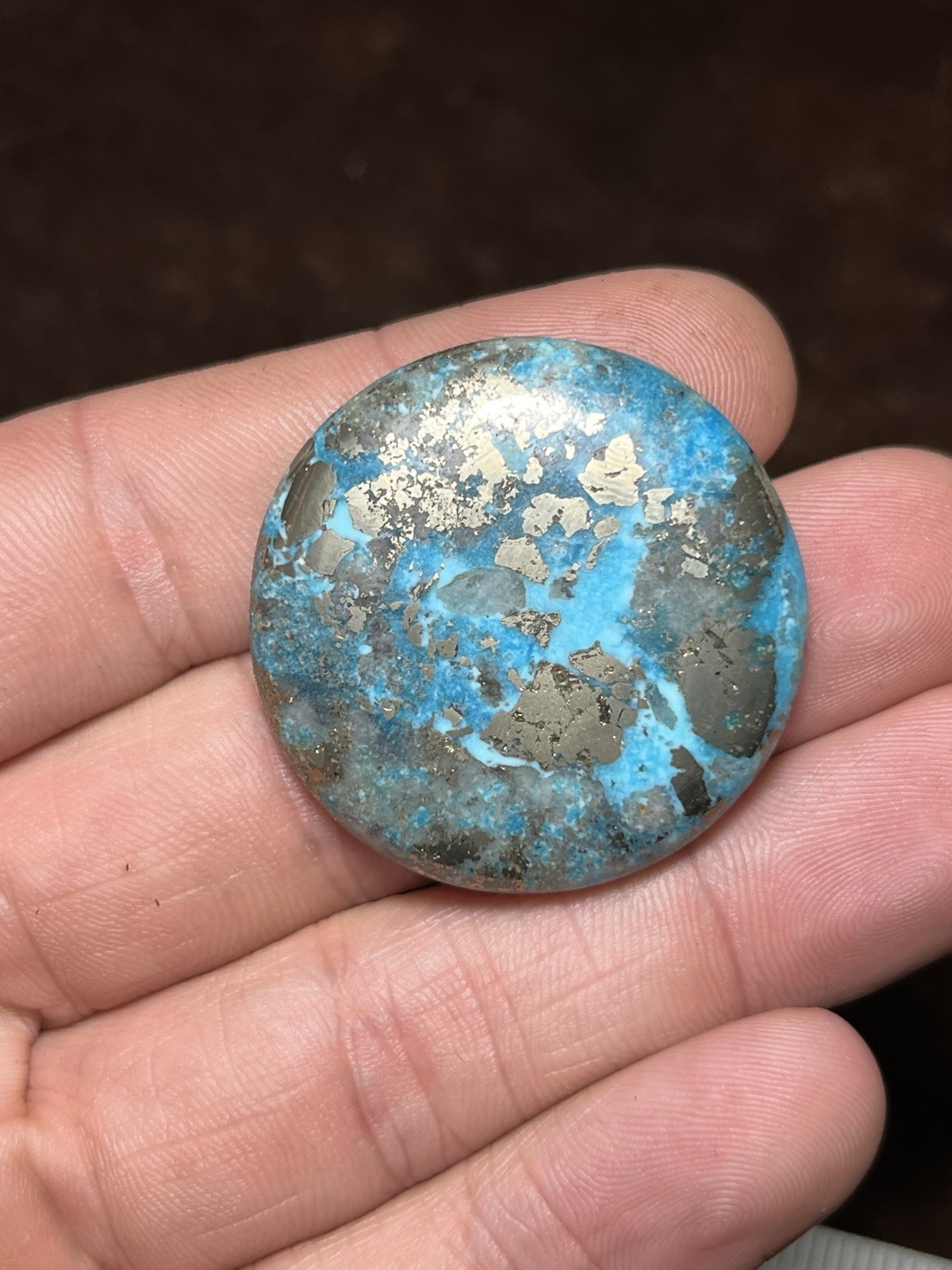 Persian Turquoise w/ Pyrite Cab 93ct Nice Blue Beautiful Round Cabochon