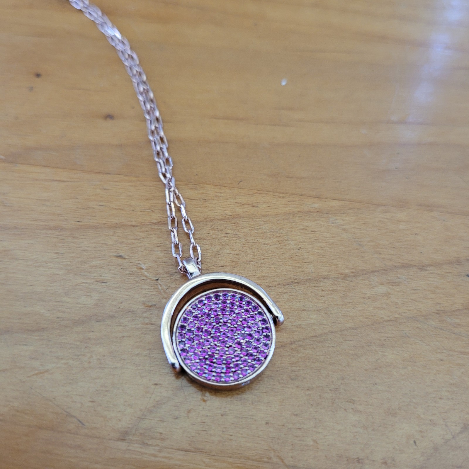 HENRI BENDEL Dream Spinning Locket Necklace Rose Gold Pave Crystal