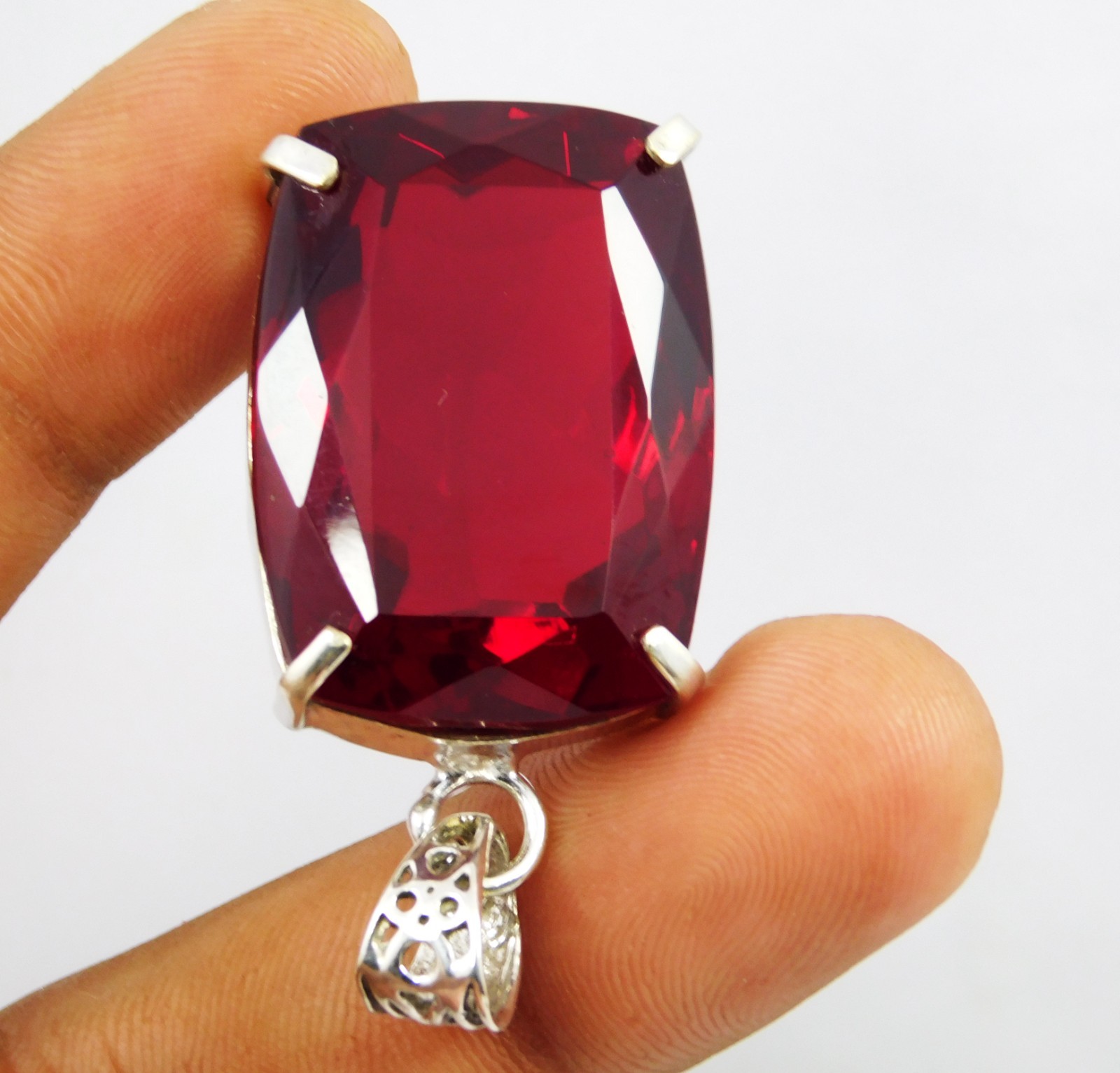 Pendant Solid Silver 99.20 Ct Natural Red Topaz Cushion Cut Brazilian Gemstone