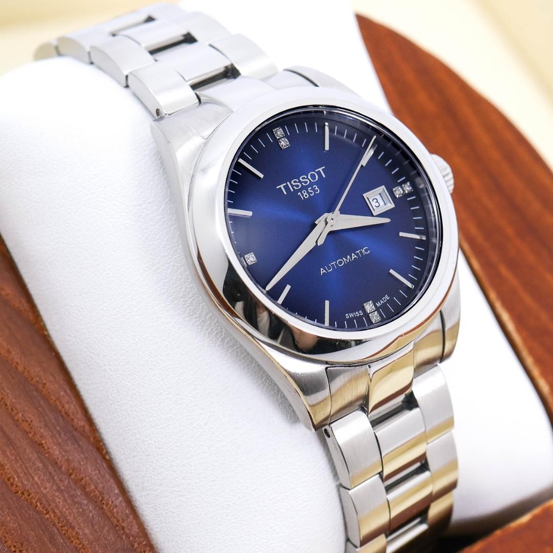 Working TISSOT wristwatch automatic date 8P diamond blue transparent back 3751