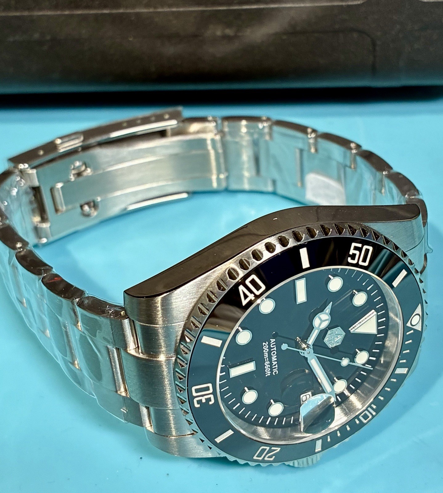 SAN MARTIN WATER GHOST 40MM ST2130 AUTO HI BEAT BLACK ENAMEL SAPPHIRE CERAMIC