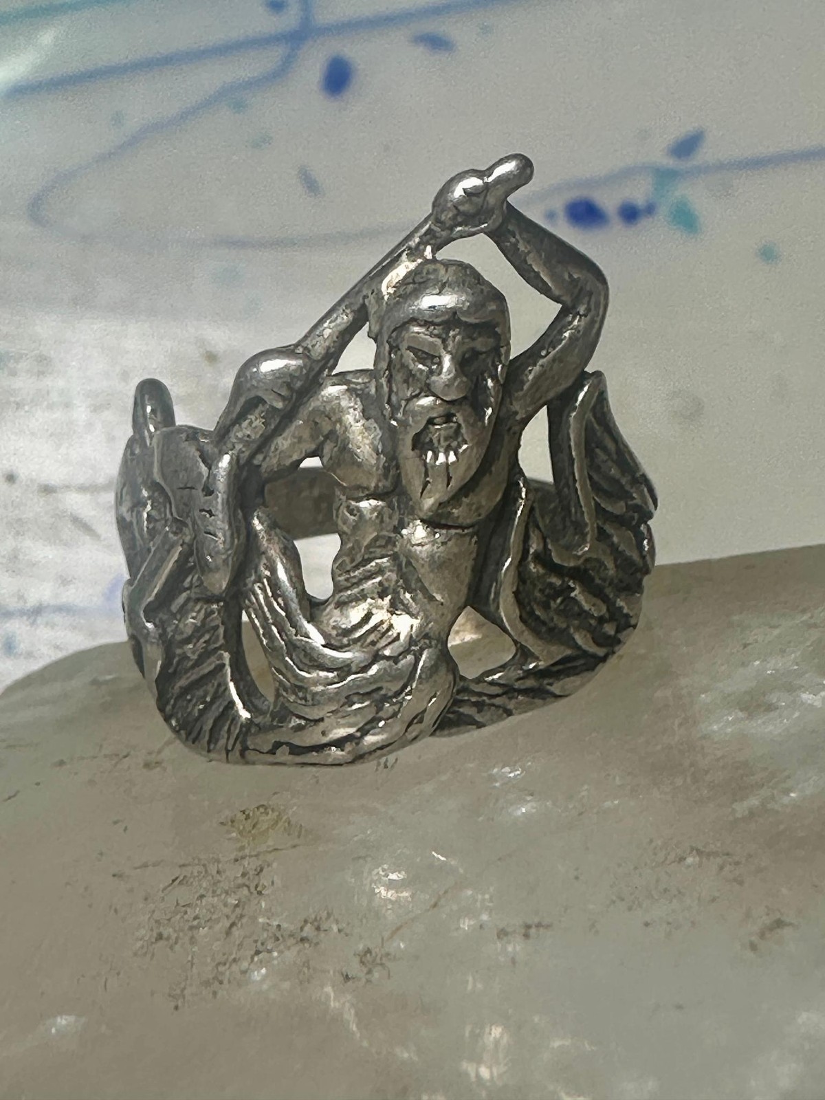 Triton ring biker band sterling silver Sea God Triton merman,the son of sea god