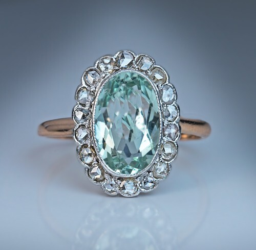 Christmas jewelry 1.9 Ct Simulated Aquamarine Gold Plated Royal Retro Style Ring