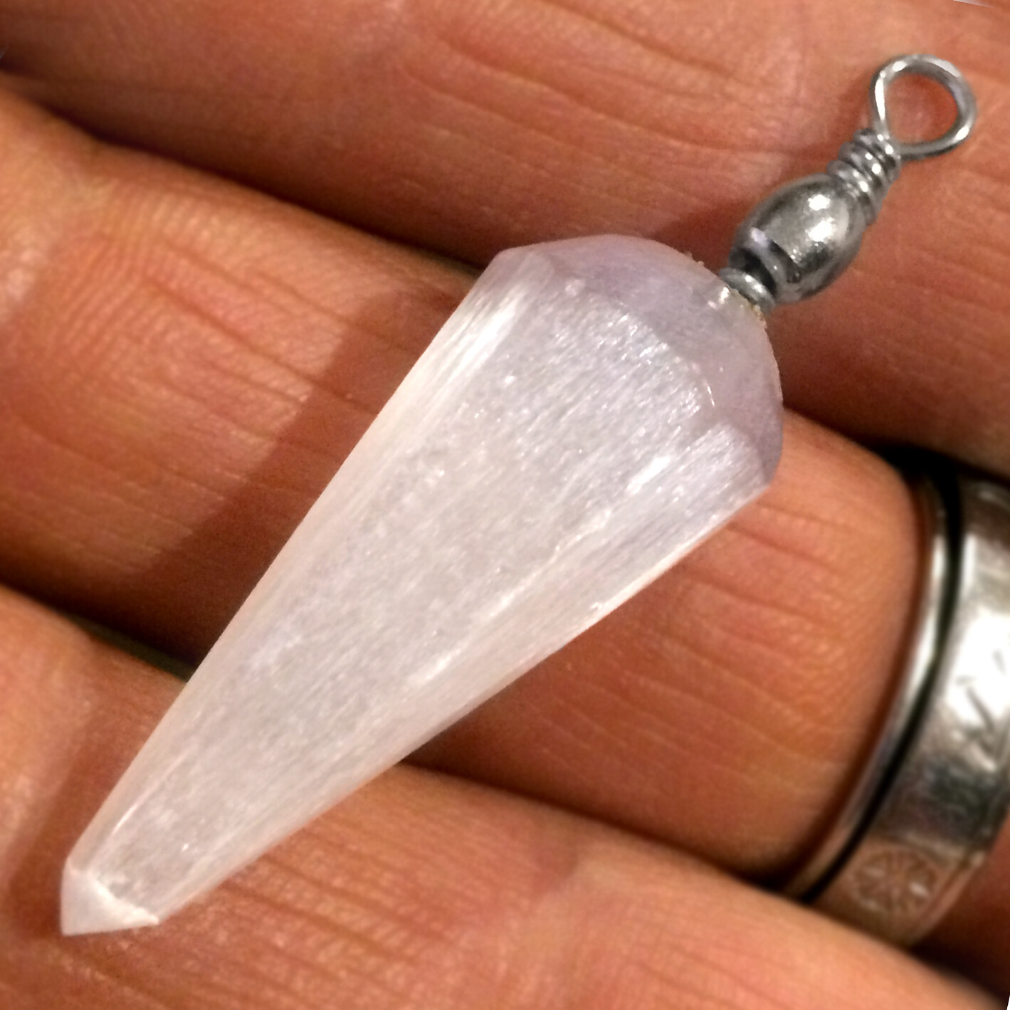Selenite Crystal Pendant Pendulum Chakra Love Stone Sterling Silver Necklace