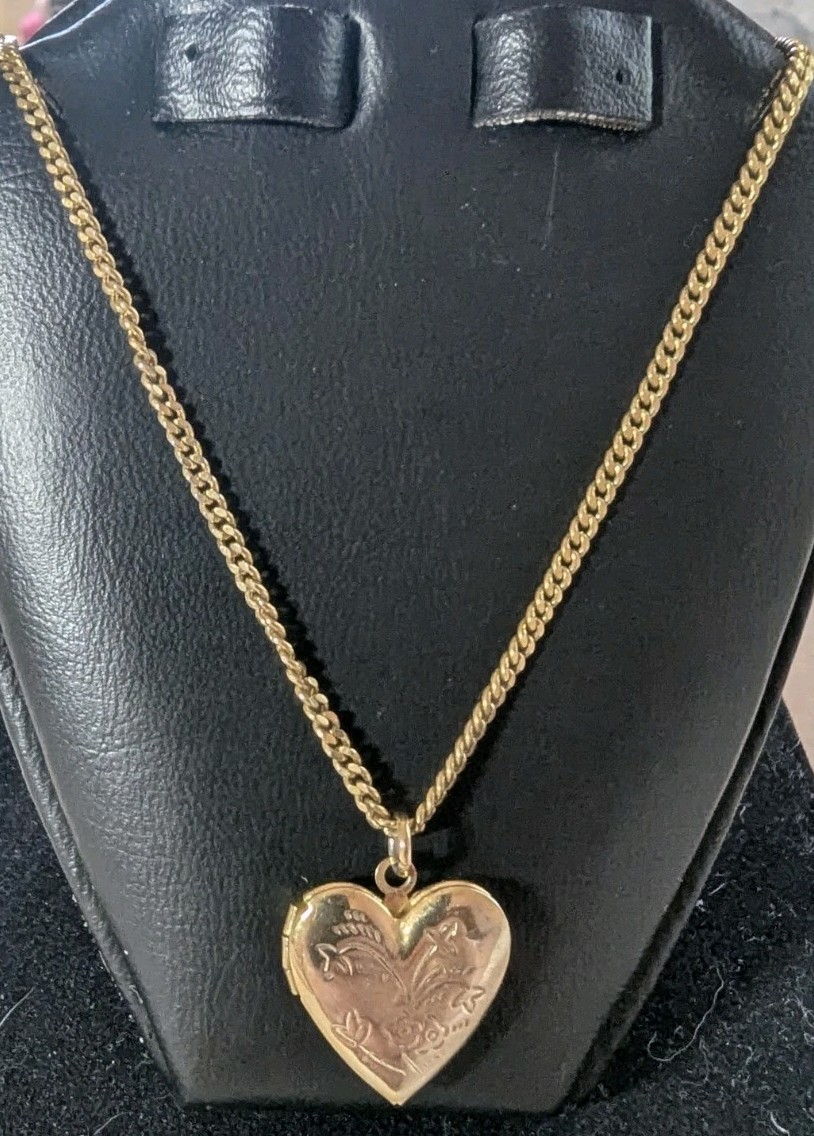 Vintage HAYWARD 12K Gold Filled Heart Locket Necklace – Etched Bird & Flower