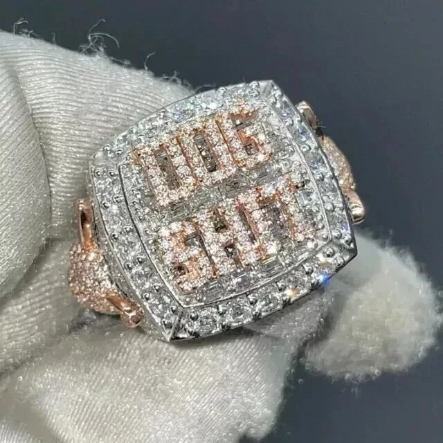 4Ct Round Cut Real Moissanite Customize Men’s Wedding Ring 14K White Gold Plated