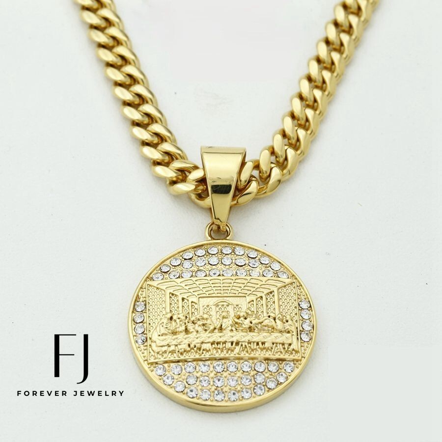 Men’s 24″ Stainless-Steel.last dinner Pendant Cuban Chain*Gold plated + Box