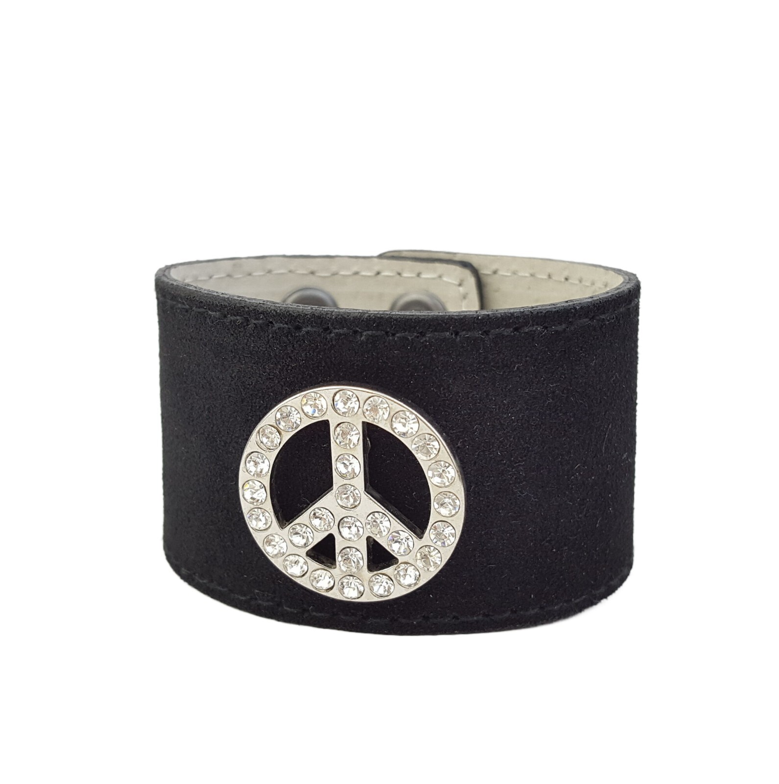 Genuine Suede Leather Cuff w. Crystal Peace Sign