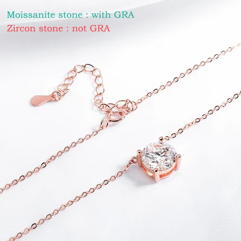 1-5CT Rose Gold Color Moissanite Necklace for Women D Color Sparkling Classic La