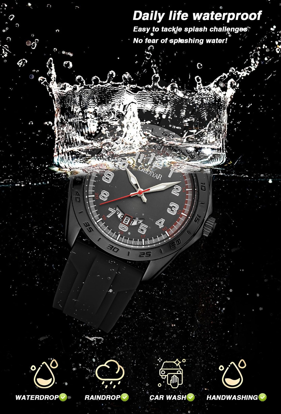 Mens Wrist Watch Big Dial Numbers Casual Business Sport Waterproof Silicone Band