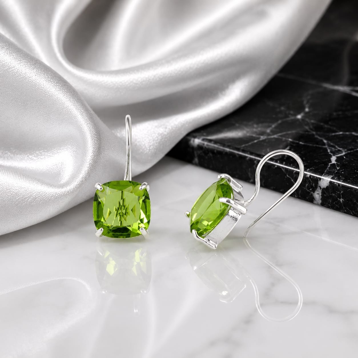 Peridot Cushion Gemstone 925 Sterling Silver Handmade Earring Gift For Her Women