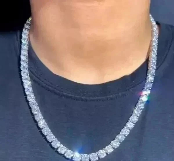 28Ct Round Lab Created Diamond 14k White Gold Plated Tennis Necklace Men’s 22”