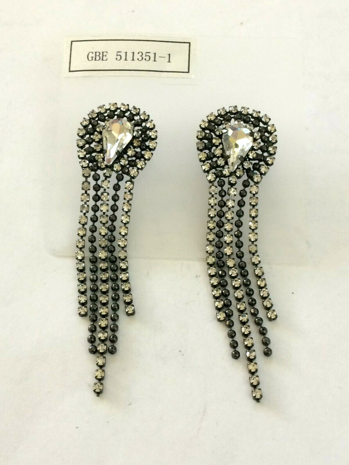 C9955 DESIGNER INSPIRED BLACK TONE METAL TASSEL DIAMANTE DANGLE STUD EARRINGS