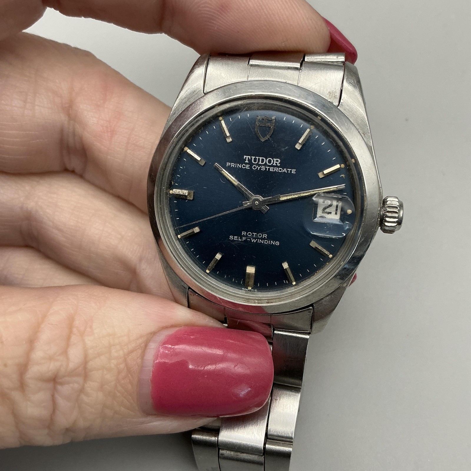 Vintage Tudor Prince Oysterdate Mens Watch 33mm Blue Dial Oyster Automatic 7.5″