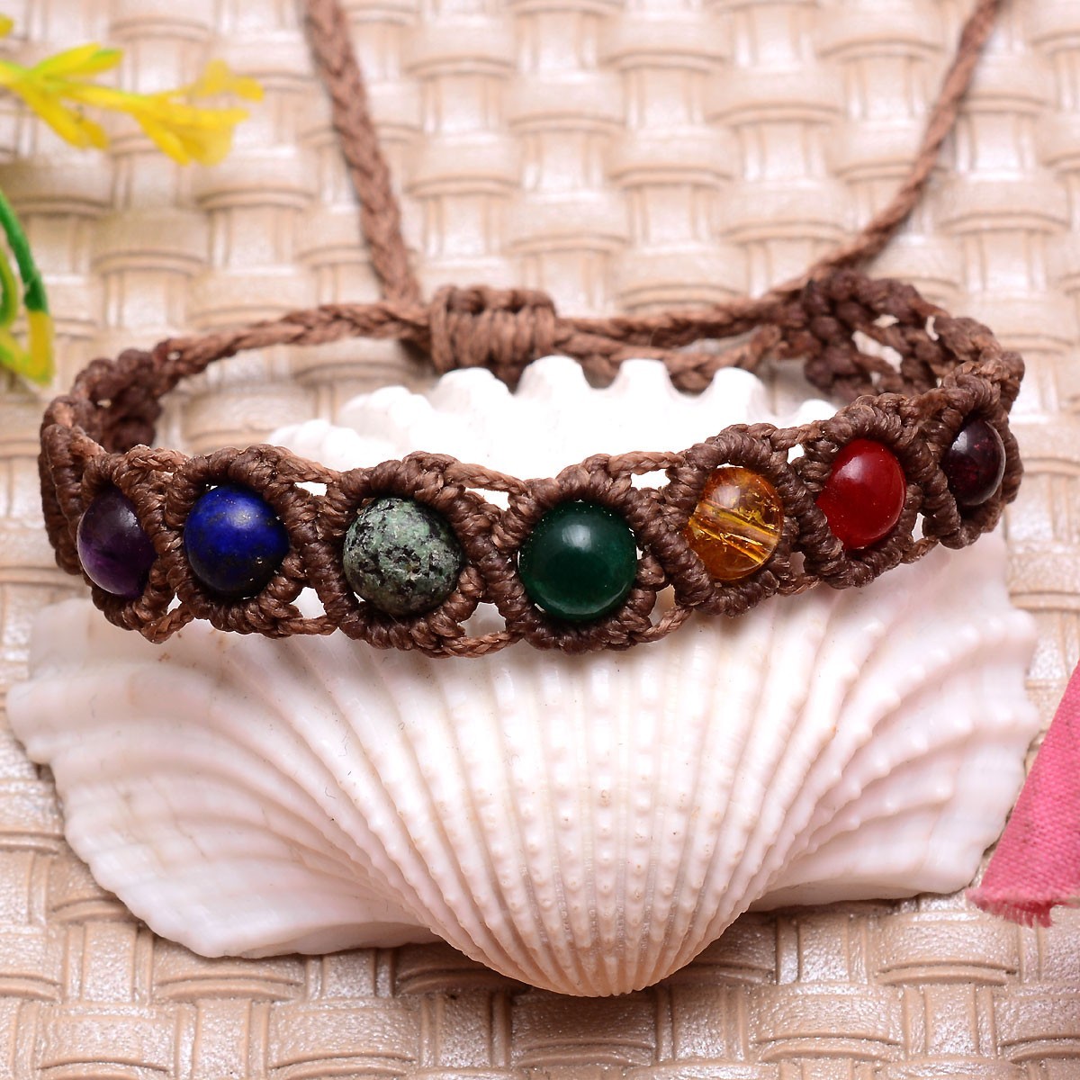 Handmade Natural Multi Gemstones Beautiful Macrame Cuff Beaded Vintage Bracelet