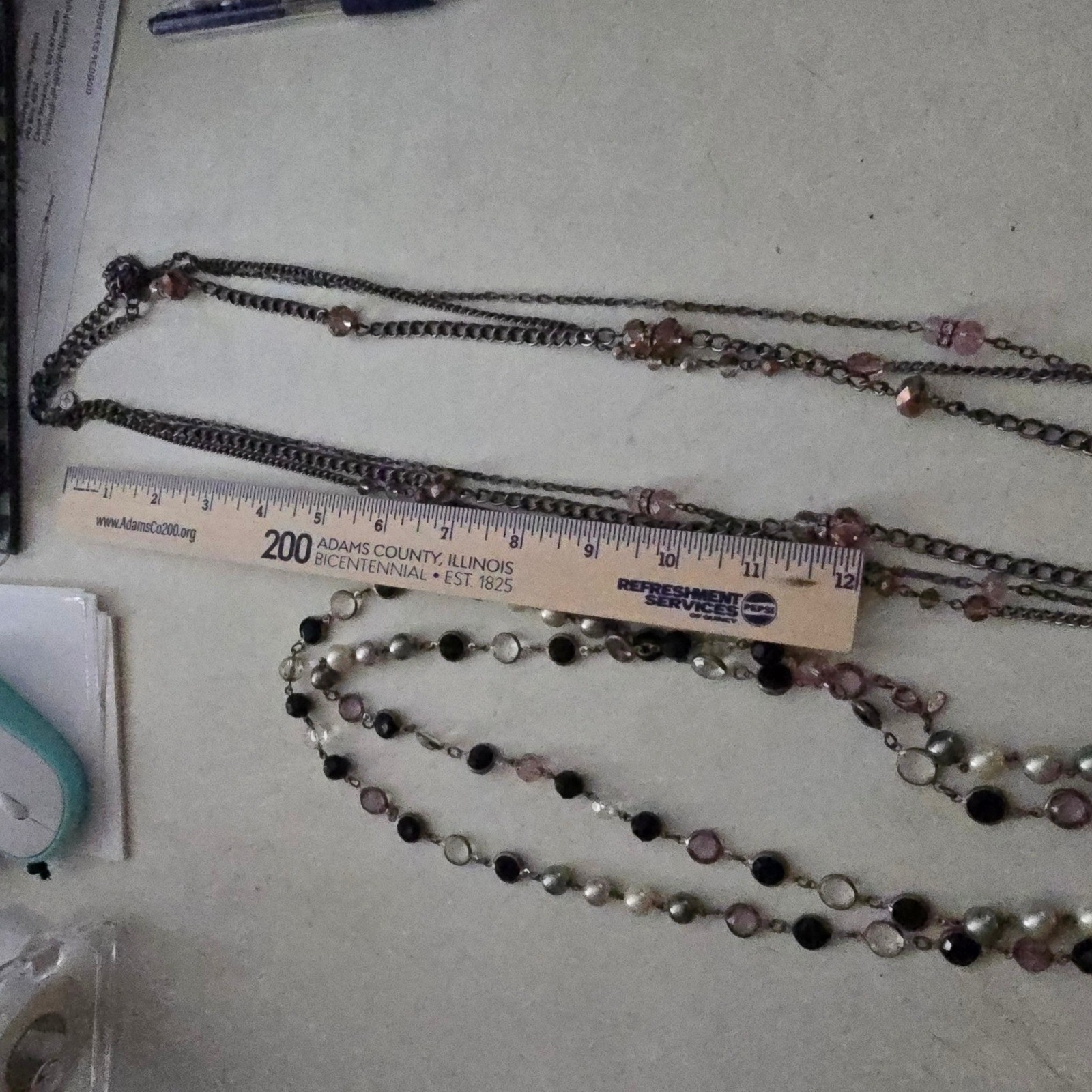 Lot of 2 Long Beaded Necklaces Faux Pearl Gunmetal Multi Strand Fashion Jewelry