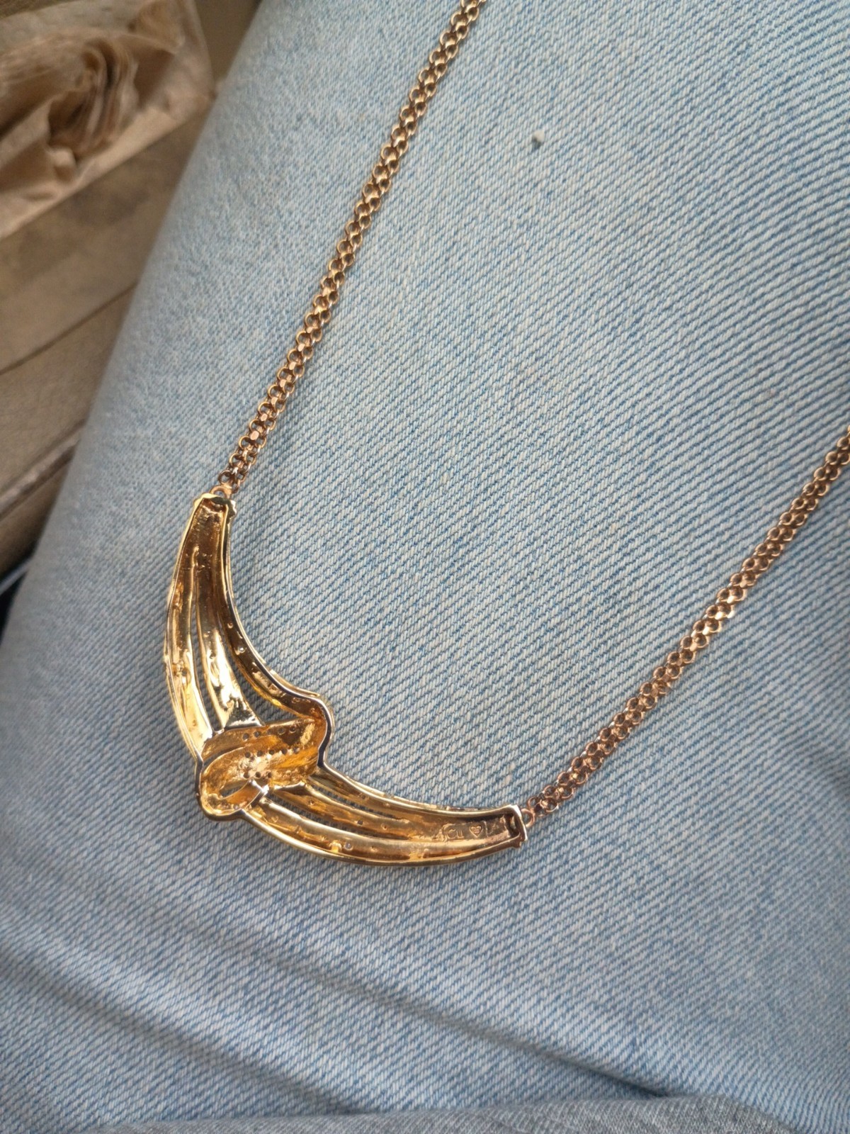 Vintage Beautiful Diamond Accent 14k Yellow Gold Over Copper Brass Necklace