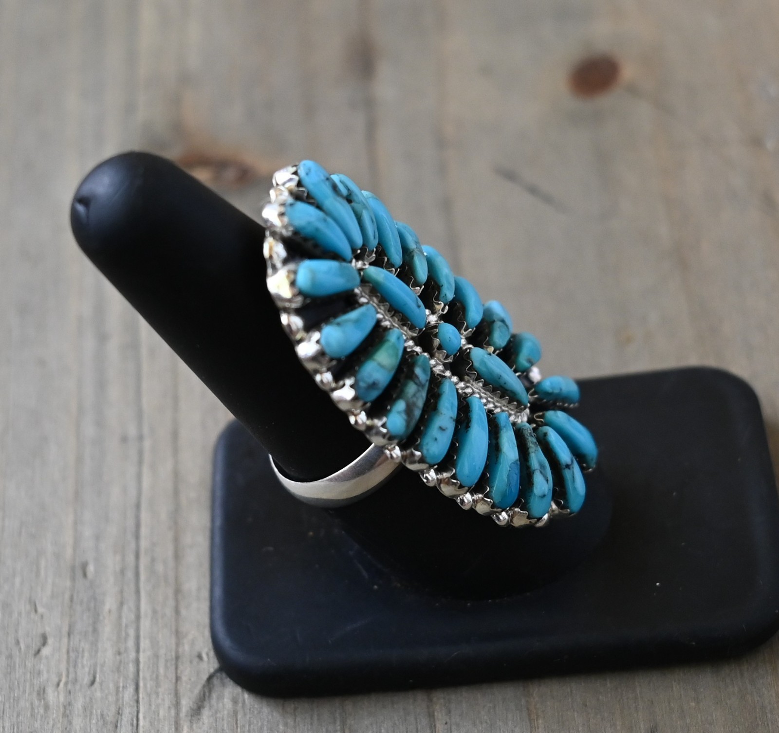 New Long Navajo 8 1/2 Ring by Davin Benally Sterling & Blue Turquoise 10 grams