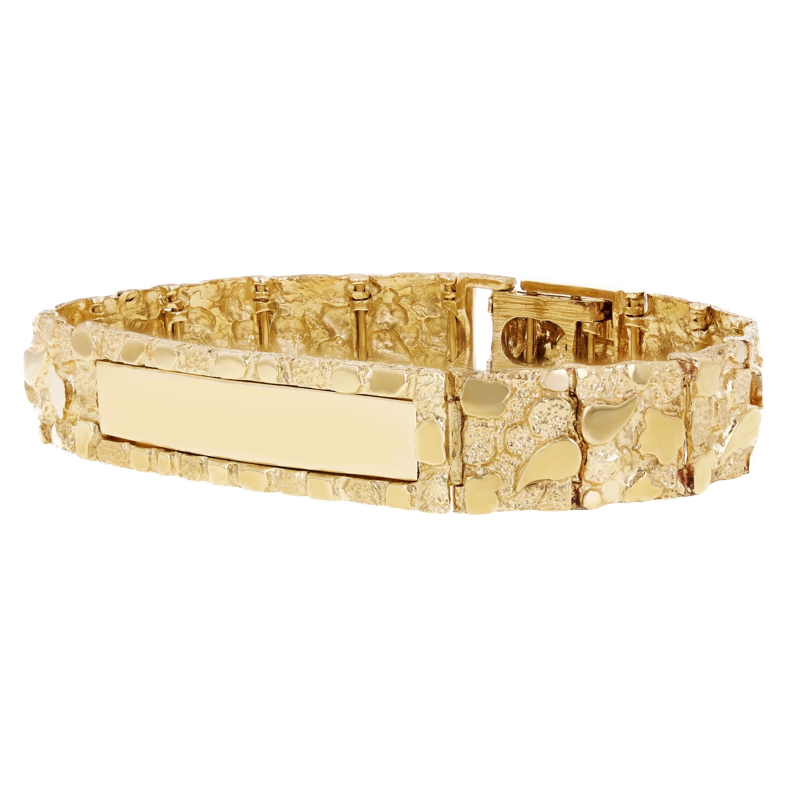 Men’s 14k Yellow Gold Solid Nugget ID Bracelet 9″ 12.5mm 37.4 grams