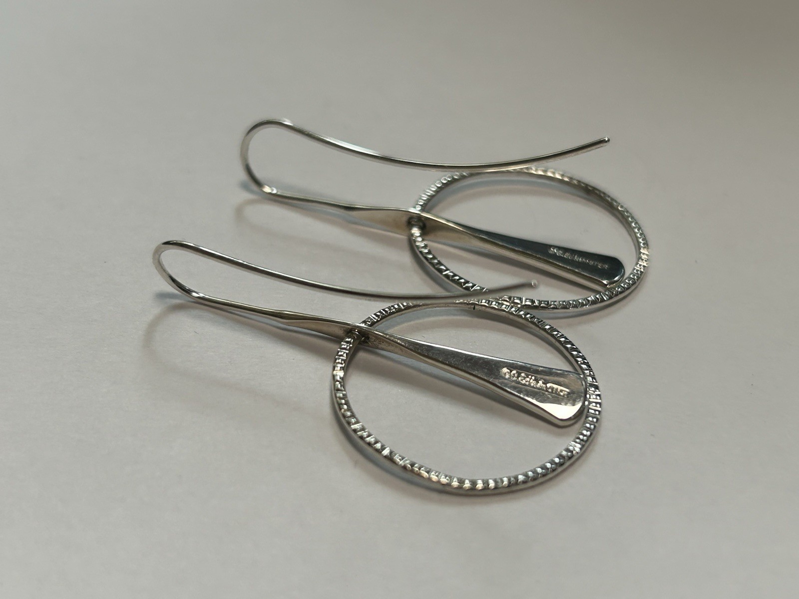 Ed Levin Sterling Silver Dangle Earrings Round Hammered 1 5/8″