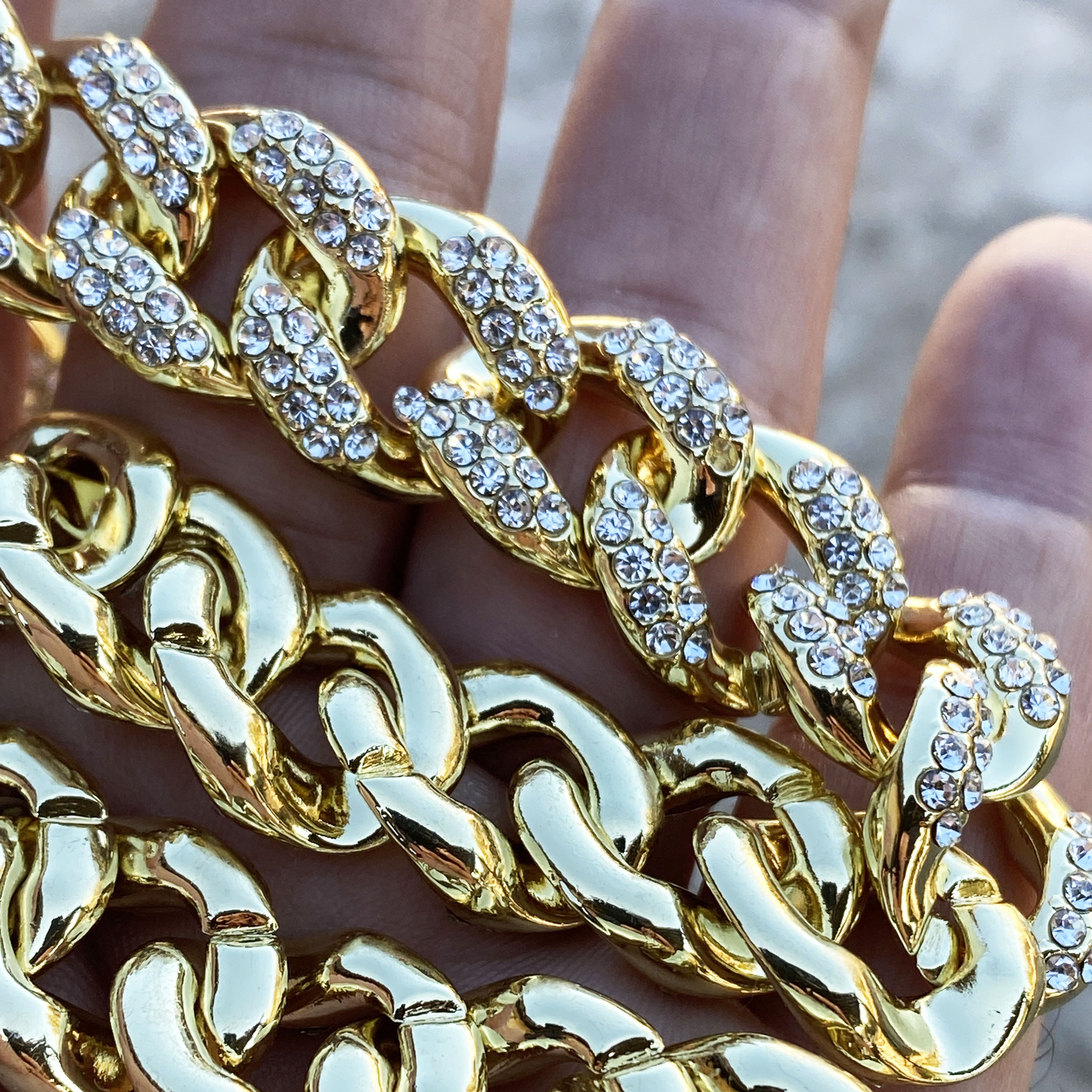 Mens 14K Gold Plated Puffed Cuban Link Iced CZ Chain Flooded Out 18″ 24″ 30″ in