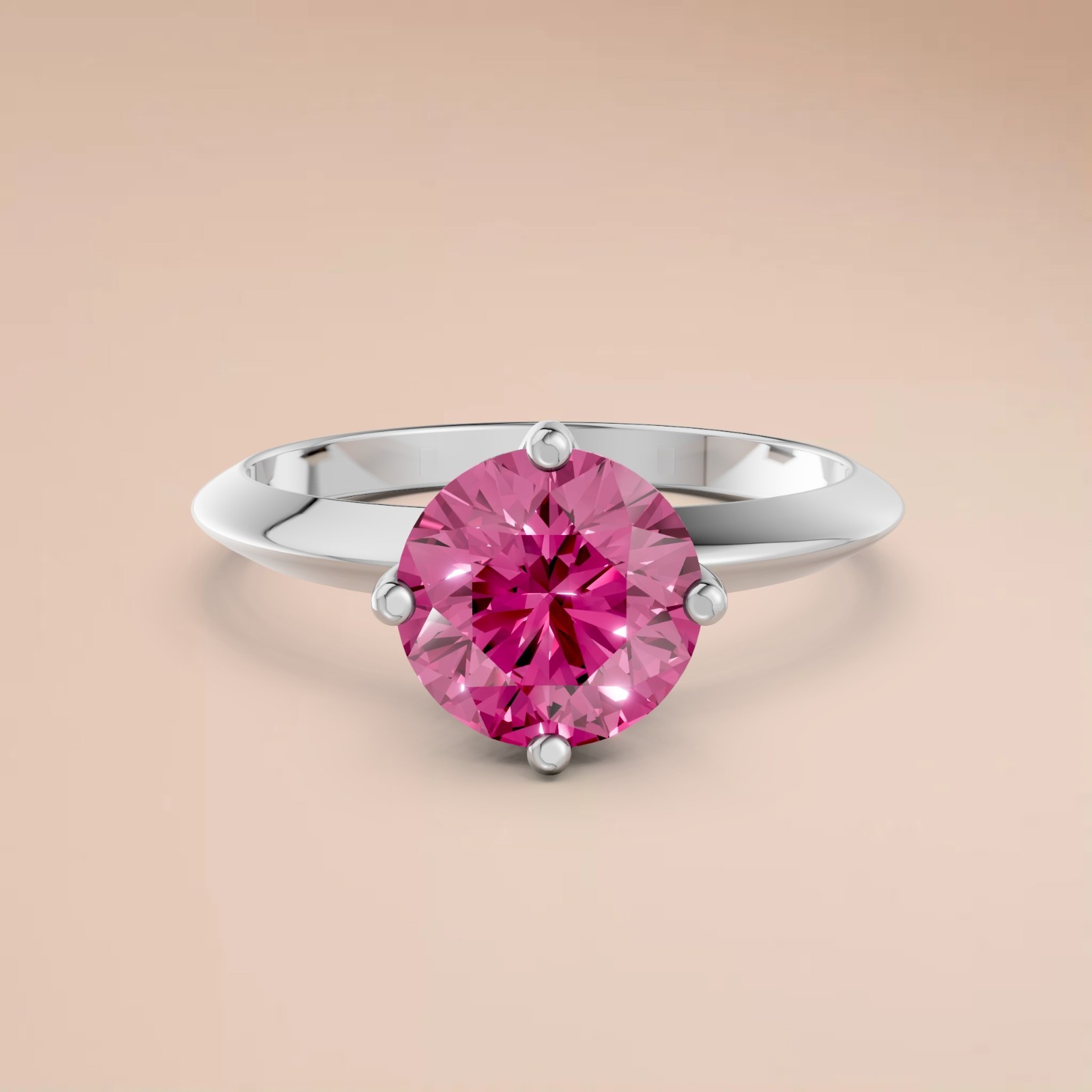 Fancy Pink Round Lab Grown Diamond Prong Basket Set Solitaire Engagement Ring