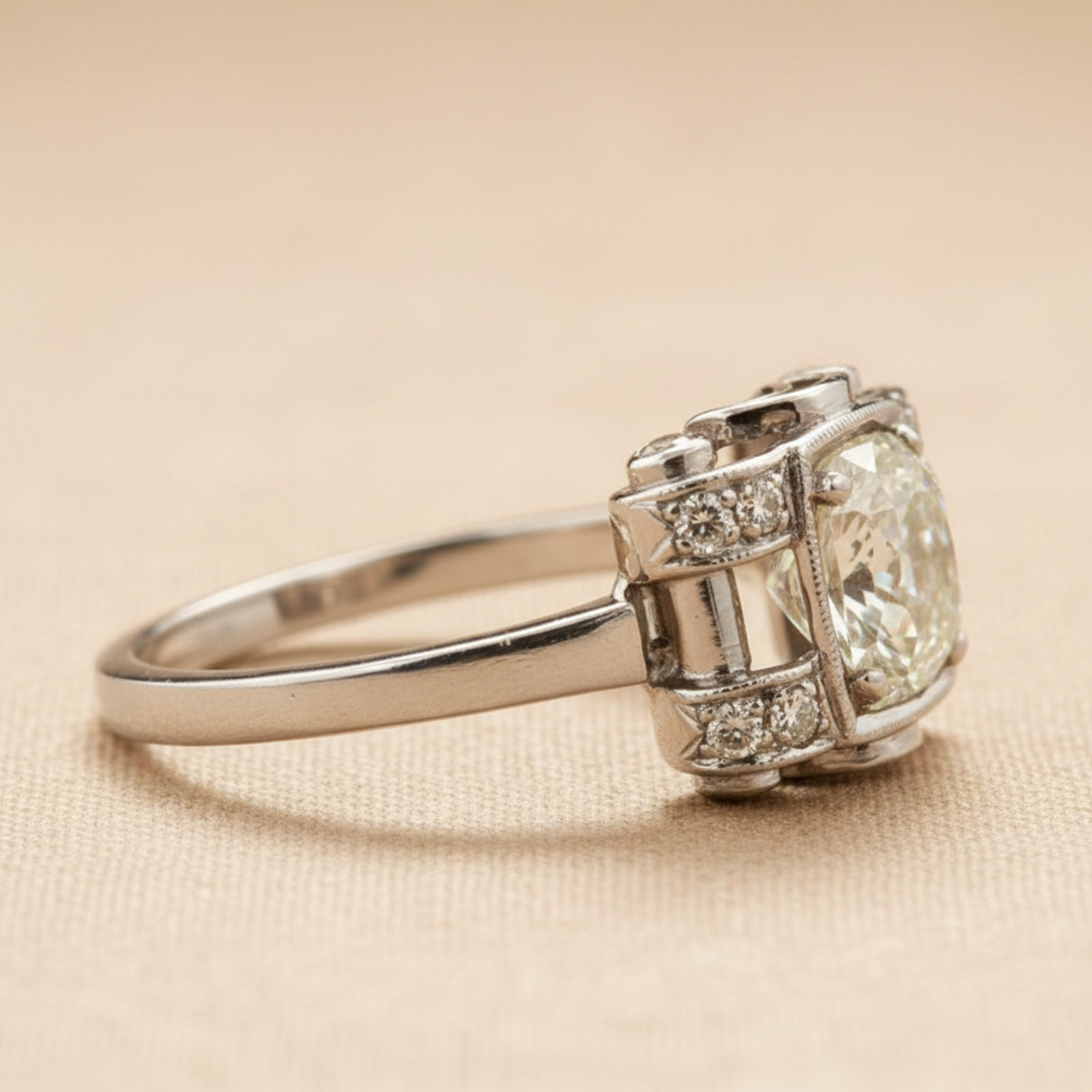 Old European Cut Simulated Diamond 14K Gold Vintage Style Art Deco Wedding Ring