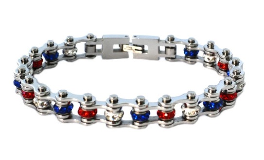 Women’s Stainless Red, White and Blue Motorcycle Biker Tennis Bracelet 195