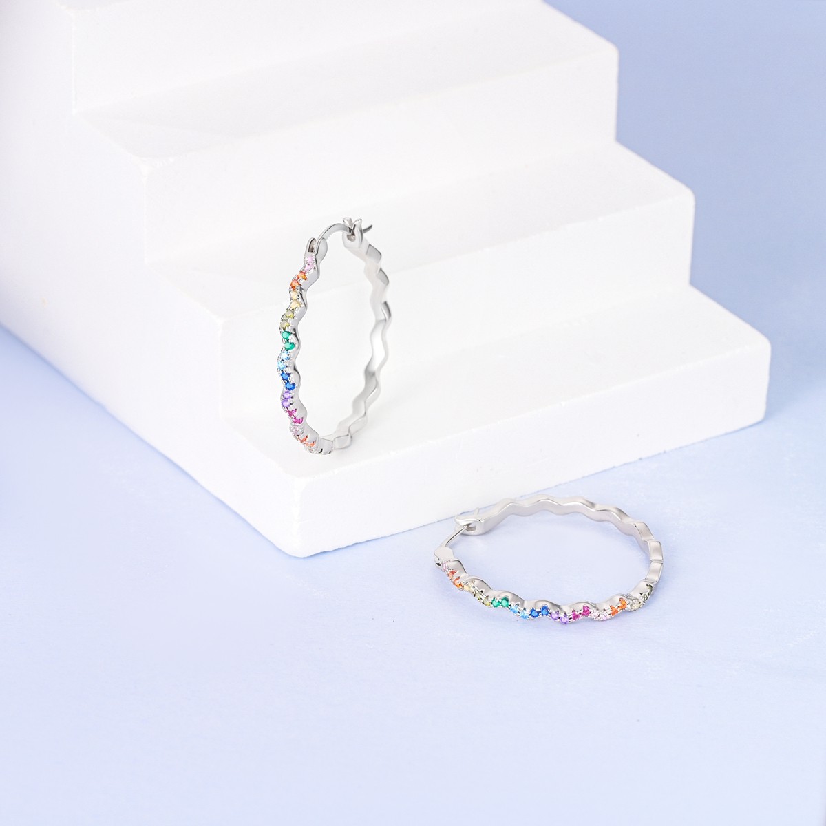 LAZA Double Wave Women 925 Silver Large Hoop Earrings Colorful AAA CZ Jewelry