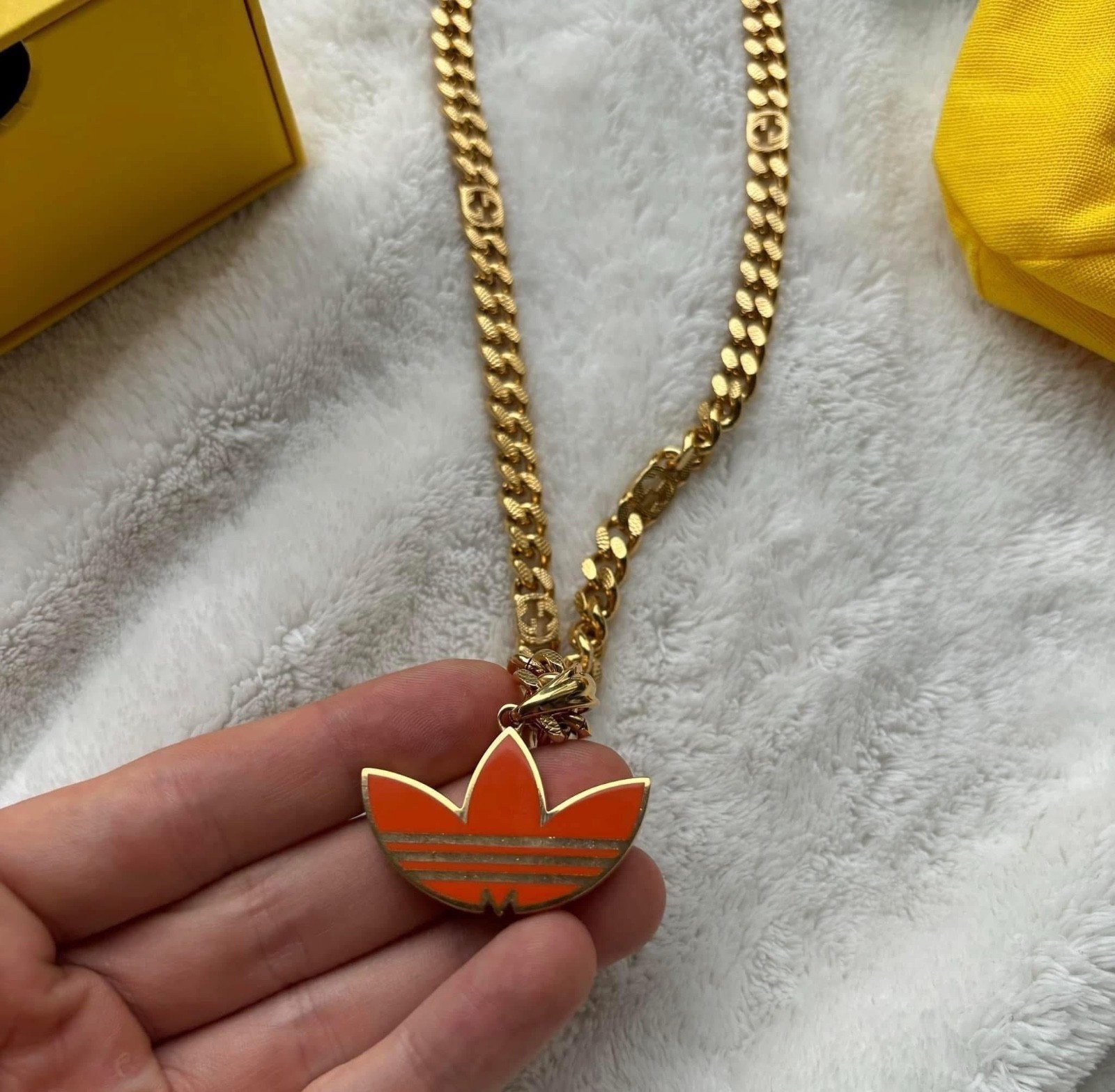 Gucci x Adidas Gold & Orange Pendant Logo Chain – $1250 – New