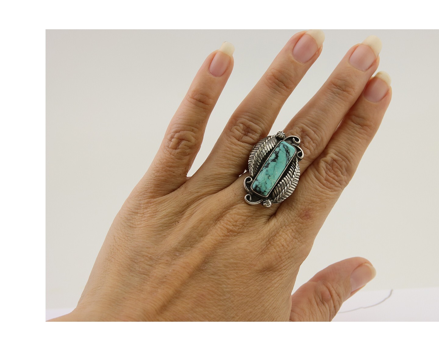 Navajo Handmade Ring 925 Silver Natural Turquoise Native Artist C.80’s