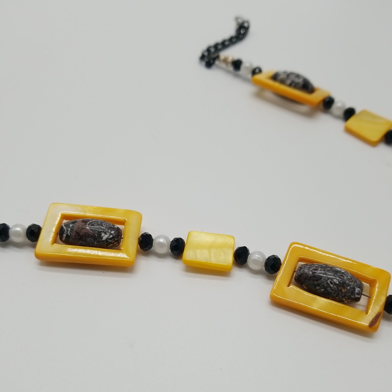 Vintage Square Beaded Yellow Black Gray Bohemian Style Necklace
