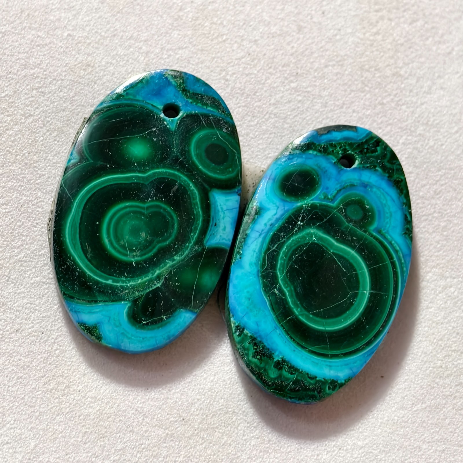 25 Cts Natural Chrysocolla Malachite Drilled Pair Cabochon Gemstone 22 X 14 MM