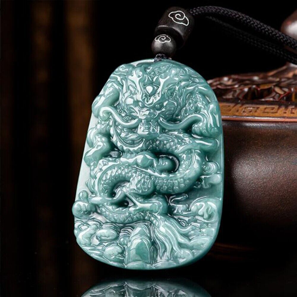 Certified Natural Ice Green Burma A Jade jadeite Dragon Lucky Pendant Necklace