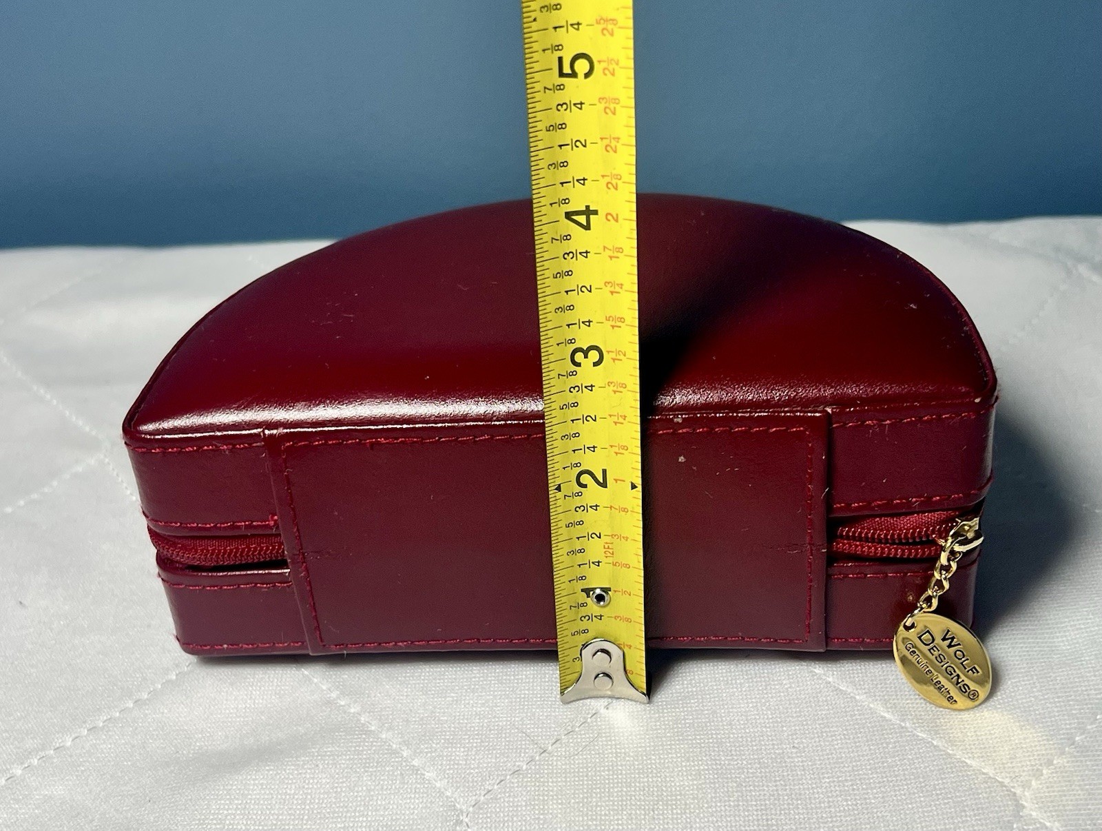 Wolf Designs Jewelry Travel Case Leather Zip Vintage Two Sides Red Hard Case