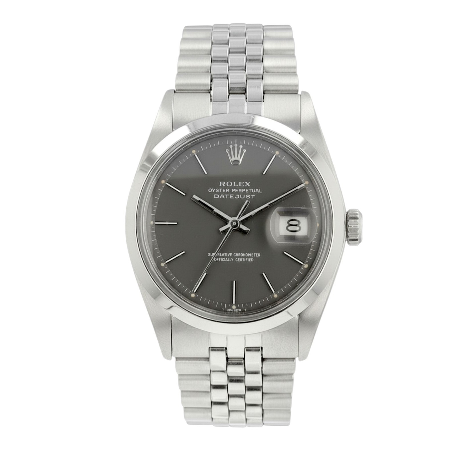 Vintage Rolex Datejust 1600 Steel RARE Grey Index Fluted Watch w/ Box & Paper