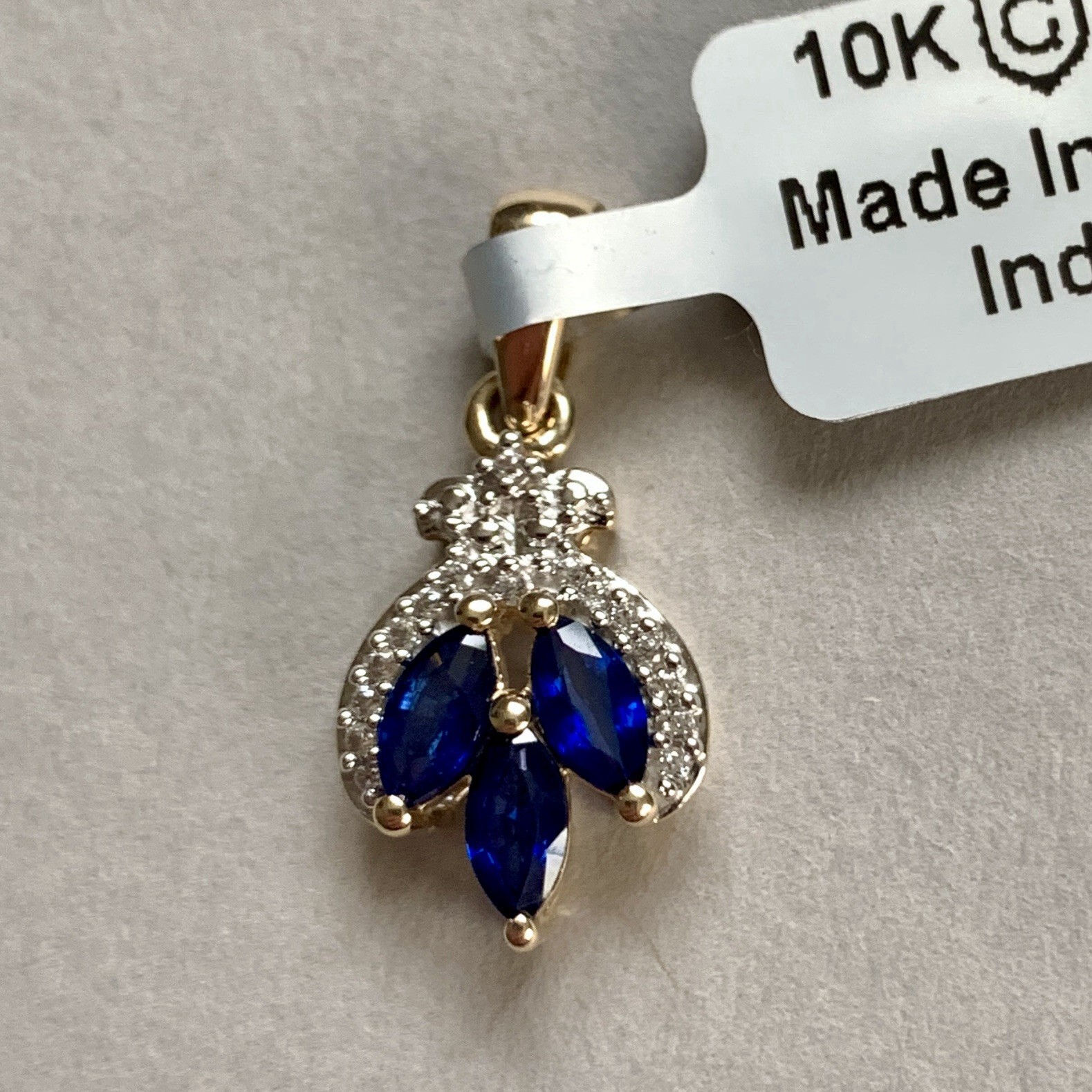 10ct Gold Sapphire Topaz Pendant 10k 417 Hallmarked 9ct 9K 375 1.85g 24 X 12mm