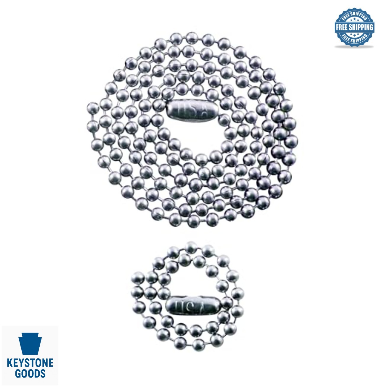 Military Dog Tag Chain Set 2.4mm Ball Chain 27 Inch Length Necklace Tag ID Ball